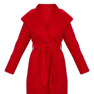 PLT Veronica Red Oversized Waterfall Belted Coat NWT